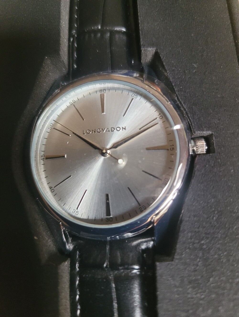 Longvadon Heritage Silver Dial Black Leather Strap Watch